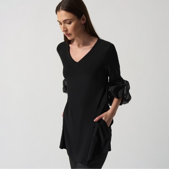 Joseph Ribkoff Black Puff Sleeve Flared Tunic Top US Size 14 Style No 233117 - Picture 4 of 14
